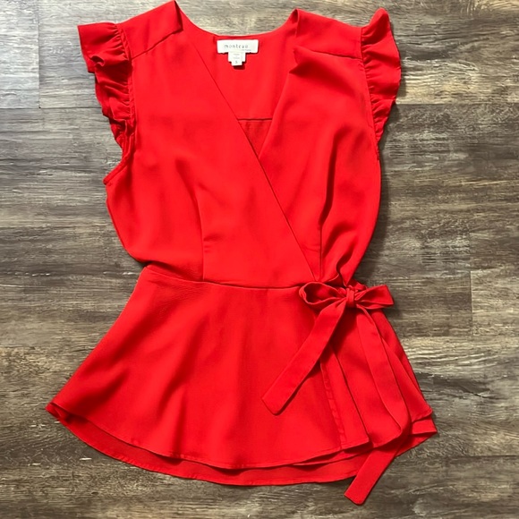 Monteau Tops - Monteau Red Tie Top